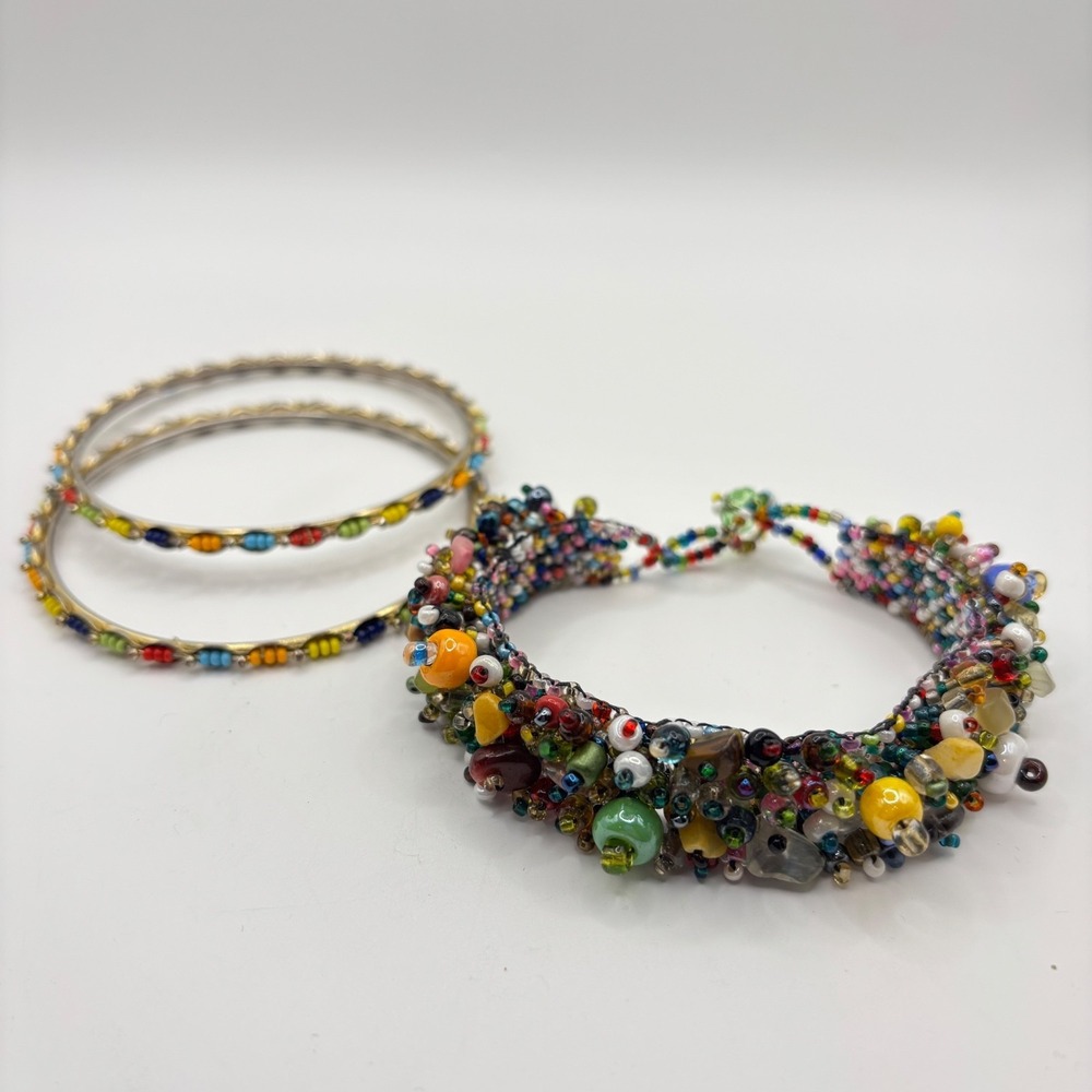 Colorful Beaded Bracelets Bangles Lot of 3